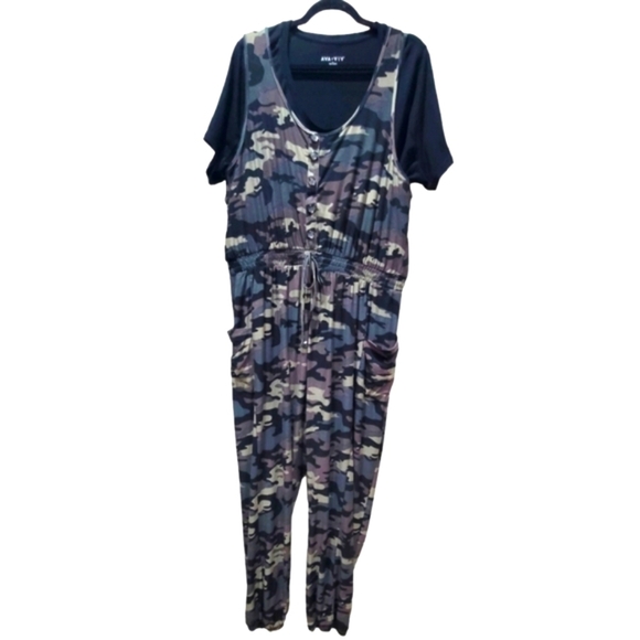 2X Camo Military Romper Side Pockets Elastic Cuff w/Black Tee - Picture 2 of 12